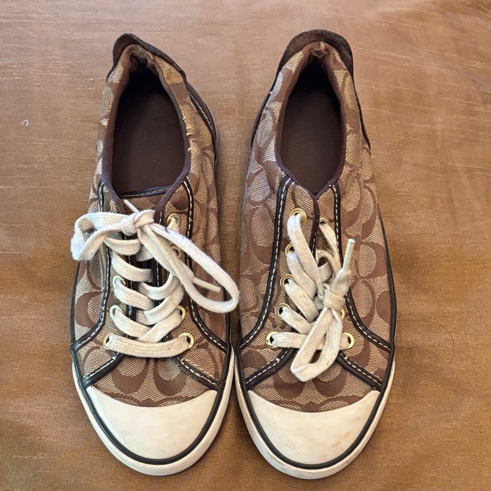 Coach Brown and Tan Logo Sneakers